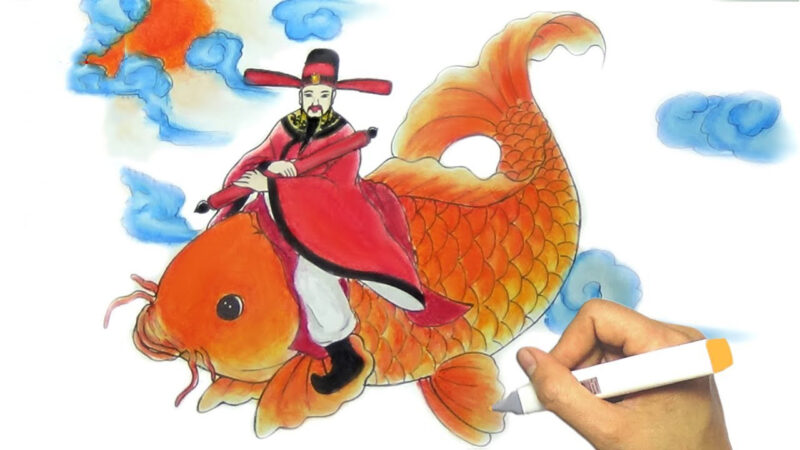 Hình vẽ cá chép ông công ông táo