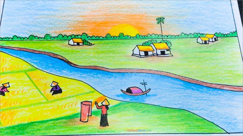 Vẽ tranh đồng quê đơn giản