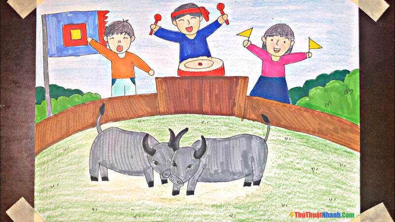 Vẽ tranh lễ hội chọi trâu