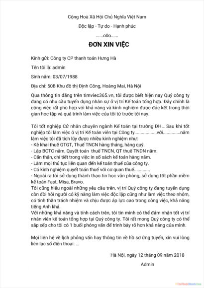 Cách viết đơn xin việc chuẩn, hay
