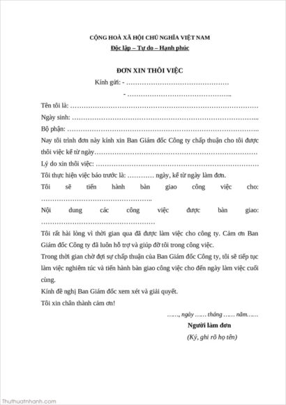 Mẫu đơn xin nghỉ việc