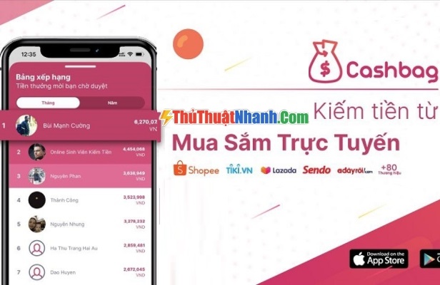 Cách kiếm tiền trên điện thoại không cần vốn- Cashbag hoàn tiền mua sắm