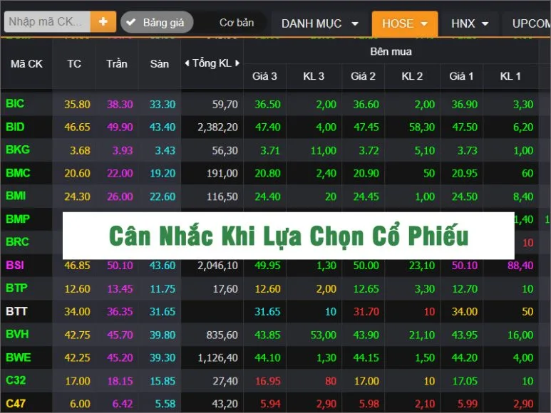 Cân Nhắc Khi Lựa Chọn Cổ Phiếu
